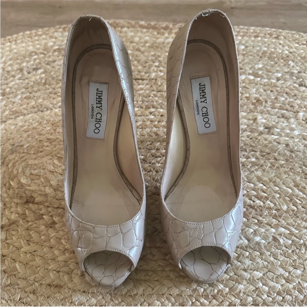 Jimmy Choo Beige Croc-Embossed Heels - Picture 5 of 14